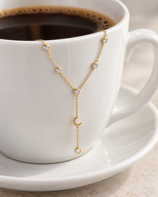 Collier Luna – Lariat Lune et zircons