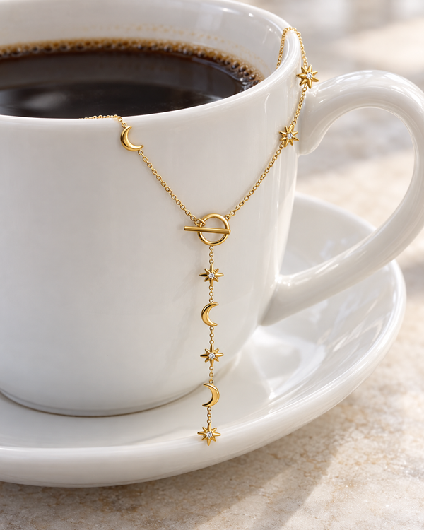 Collier Selena – Lariat Lune et étoiles