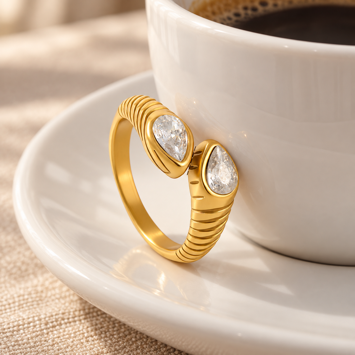 Bague Anaïs – Double goutte striée