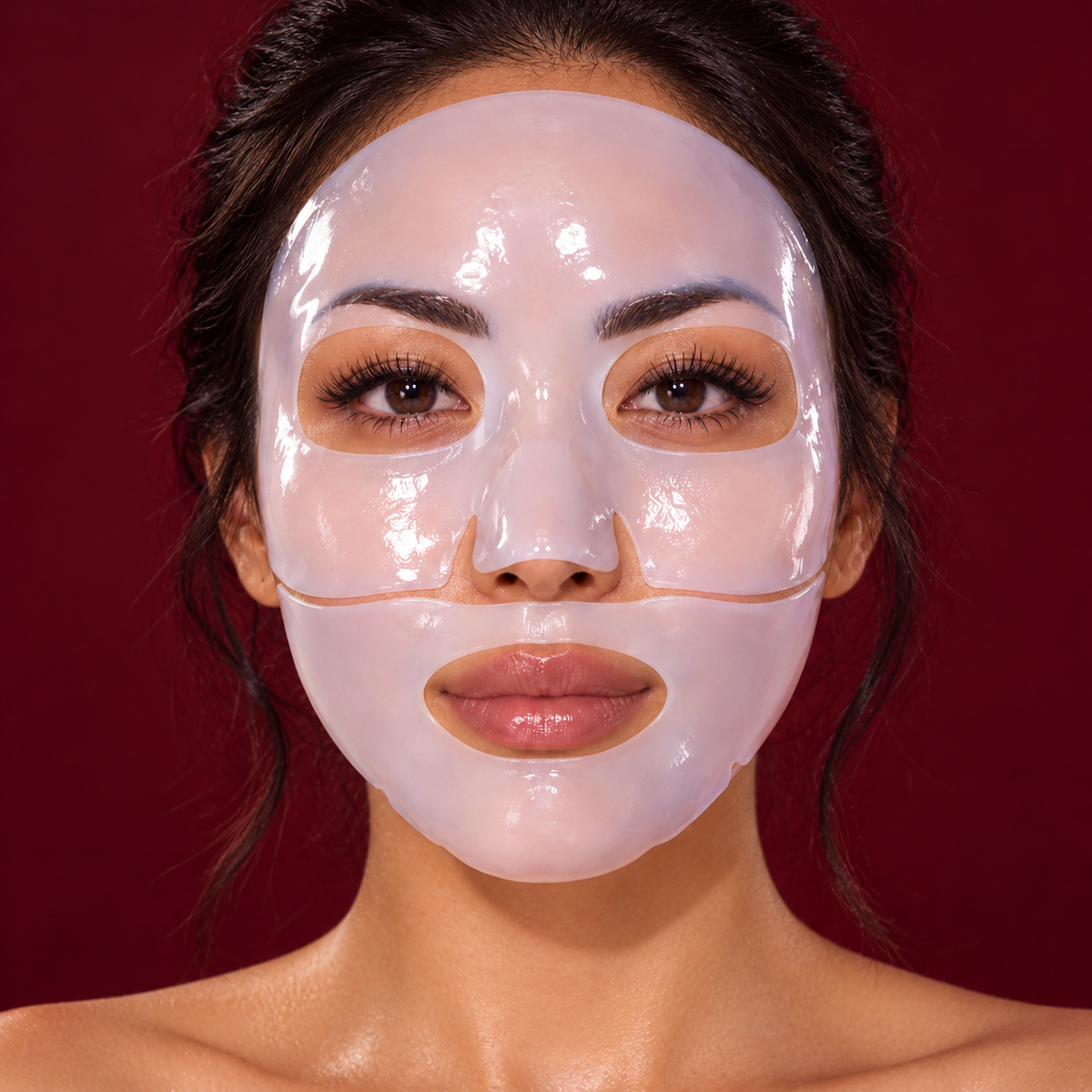 Masque hydrogel Glass Skin L’Oréal Revitalift porté